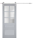 Veregio 7339 Matte Grey Barn Door with Frosted Glass and Silver Finish Rail