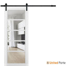 Quadro 4522 Matte White Barn Door with Clear Glass and Black Rail