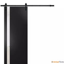Planum 0040 Matte Black Barn Door with White Glass and Black Rail