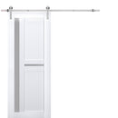 Veregio 7288 Matte White Barn Door with Frosted Glass and Silver Finish Rail