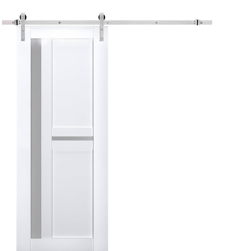 Veregio 7288 Matte White Barn Door with Frosted Glass and Silver Finish Rail