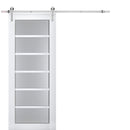 Veregio 7602 Matte White Barn Door with Frosted Glass and Silver Finish Rail