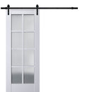 Veregio 7412 Matte White Barn Door with Frosted Glass and Black Rail