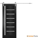 Quadro 4088 Matte Black Barn Door with Frosted Glass and Silver Finish Rail