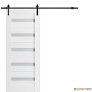 Quadro 4445 White Silk Barn Door with Frosted Glass and Black Rail