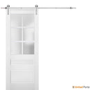 Veregio 7339 Matte White Barn Door with Frosted Glass and Silver Finish Rail
