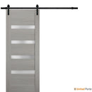 Quadro 4113 Grey Ash Barn Door with Frosted Glass and Black Rail