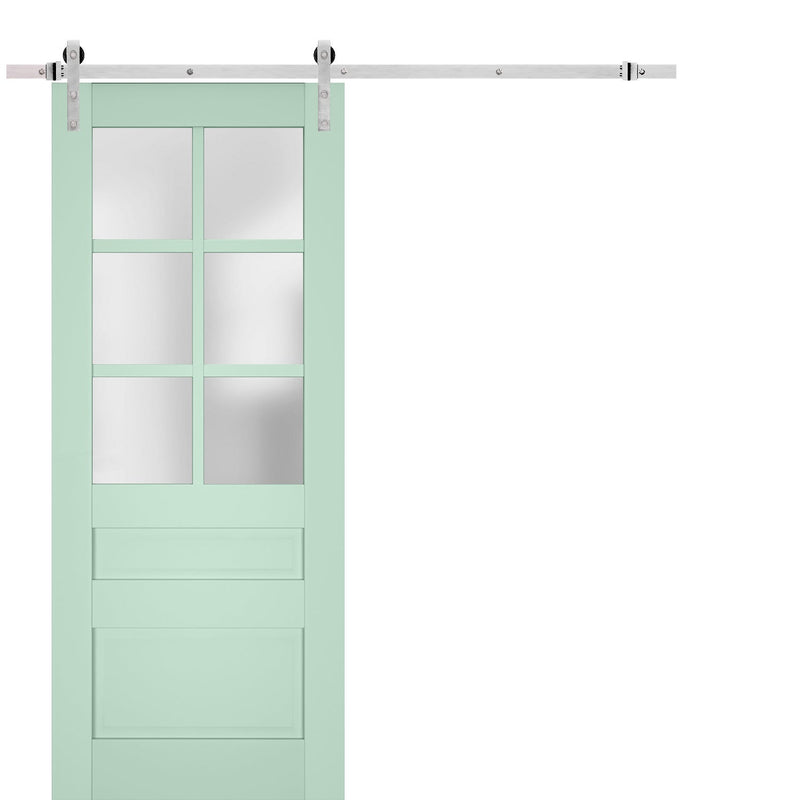 Veregio 7339 Oliva Barn Door with Frosted Glass and Silver Finish Rail