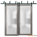 Planum 2102 Ginger Ash Double Barn Door with Frosted Glass | Black Bypass Rails
