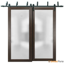 Planum 2102 Chocolate Ash Double Barn Door with Frosted Glass and Black Bypass Rail