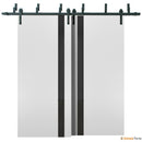 Planum 0040 White Silk Double Barn Door with Black Glass and Black Bypass Rail