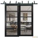 Quadro 4522 Matte Black Double Barn Door with Clear Glass | Black Bypass Rail