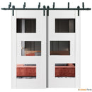 Sete 6999 White Silk Double Barn Door with Mirror Glass and Black Bypass Rail