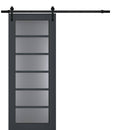 Veregio 7602 Antracite Barn Door with Frosted Glass and Black Rail