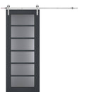 Veregio 7602 Antracite Barn Door with Frosted Glass and Silver Finish Rail