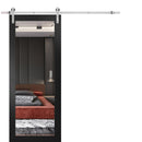 Lucia 1299 Matte Black Barn Door with Mirror Glass and Silver Finish Rail
