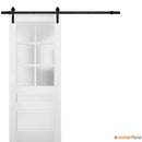 Veregio 7339 Matte White Barn Door with Frosted Glass and Black Rail