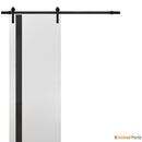Planum 0040 White Silk Barn Door with Black Glass and Black Rail