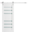 Quadro 4266 White Silk Barn Door with Frosted Glass and Silver Finish Rail