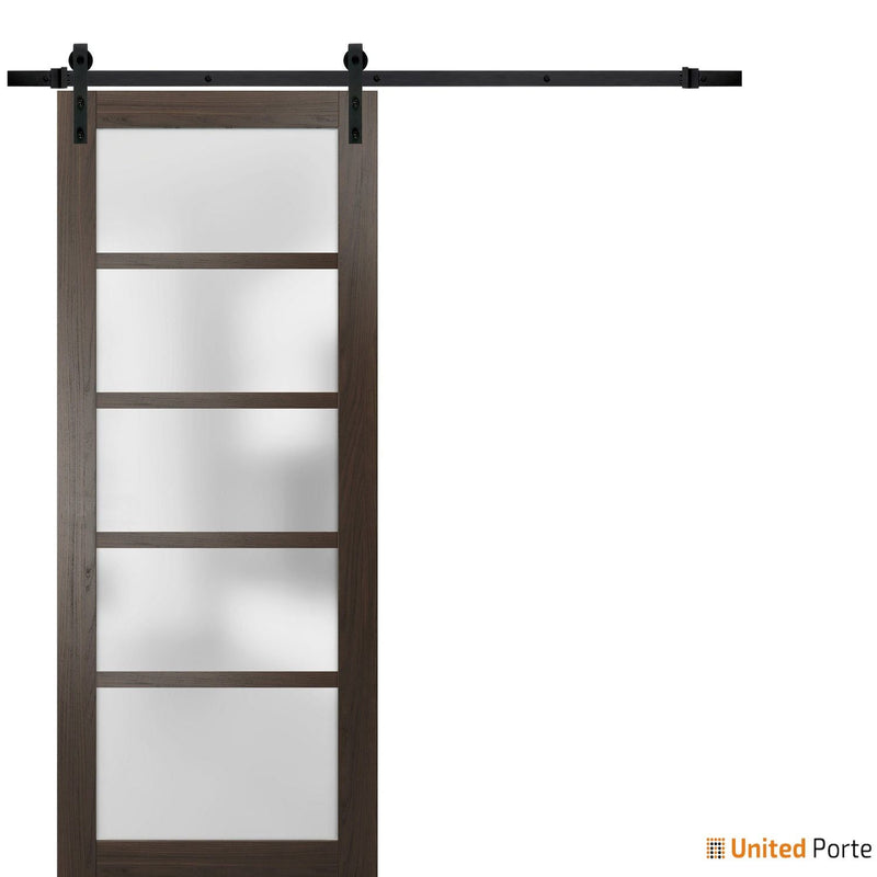 Quadro 4002 Chocolate Ash Barn Door with Frosted Glass and Black Rail