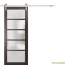 Quadro 4002 Chocolate Ash Barn Door with Frosted Glass and Silver Rail