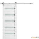 Quadro 4445 White Silk Barn Door with Frosted Glass and Silver Rail