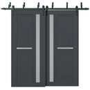 Veregio 7288 Antracite Double Barn Door with Frosted Glass and Black Bypass Rail