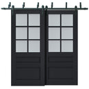 Veregio 7339 Antracite Double Barn Door with Frosted Glass and Black Bypass Rail