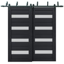 Veregio 7455 Antracite Double Barn Door with Frosted Glass and Black Bypass Rail