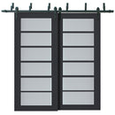 Veregio 7602 Antracite Double Barn Door with Frosted Glass and Black Bypass Rail