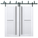 Veregio 7288 Matte White Double Barn Door with Frosted Glass and Black Bypass Rail