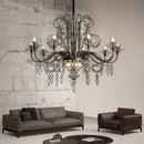 Baroque black candle chandelier with crystals for living room