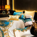 Baroque blue & gold embroidered cotton bedding set bedroom luxury