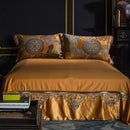 Baroque golden jacquard bedding set – gold & blue bedroom linens