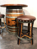 Brown Oak Barrel Bar Stool - Memory Foam Upholstery - Whiskey Barrel Stave Pub Stool - Counter Height - Handmade Wine Barrel Chair
