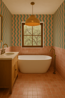Ziggy Stripe Wallpaper, teal and apricot