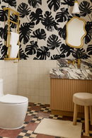 Monstera Leaf Wallpaper, black and off-white