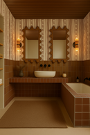 Daisy Chain Stripe Wallpaper, beige and brown