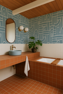 Deco Tile Wallpaper, dusty blue and white