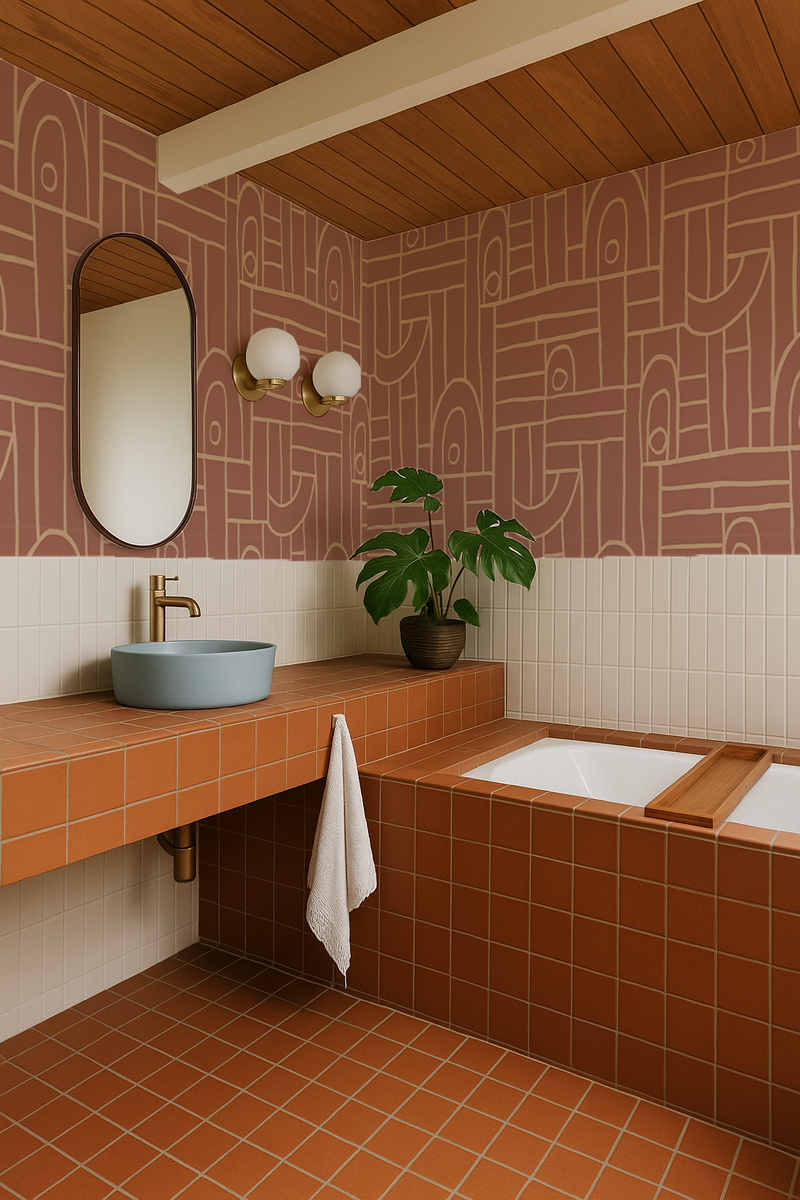 peach bathroom wallpaper