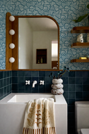 Simple Stripes Wallpaper, denim blue and white