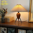Bauhaus pleated wood table lamp bedroom tripod desk light