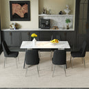 Table and chair set.63*31.4 Inch Luxurious Cold Jade Sintered Stone Dining Table Set - 6 Black Chairs With Silver Metal Legs.Modern Light Luxury.Perfect For Dinner Room,Meeting Room,Kitchen,etc.