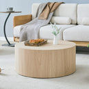 Natural Wood Cylindrical Coffee Table with MDF Material for Living Room, 27.5 Inch Diameter,12 inches high, and MDF material for living room furniture.