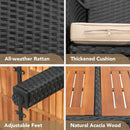 7 Piece Patio Dining Set Acacia Wood Table Black Rattan