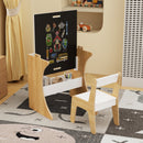 Kids Table Set with One Chair, Multifunctional Wooden Children Study Table-Convertible Tabletop for Study, Drawing & Play, Natural
