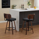 Swivel Bar Stools Set of 2, 26' Upholstered Faux Leather Counter Height Barstools with Walnut Back & Bentwood Legs, Mid Century Modern Bar Chairs Island Stools for Kitchen Counter, Black PU, SW1864BK