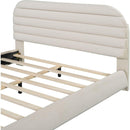 Queen Size Velvet Upholstered Platform Bed,Solid Frame and Stylish Curve-shaped Design, Beige