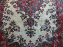 9x12 Persian Sarouk Rug - Semi Open Field Medallion Rug - Ivory Red Blue Hand Knotted Wool Oriental Carpet 9 x 12 Antique Rug - Vegetable Dyes