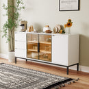 Buffet cabinet with storage, kitchen side panel storage room with doors and 3 drawers, pantry cabinet display rack, console, dining table manager furniture, living room dining room white